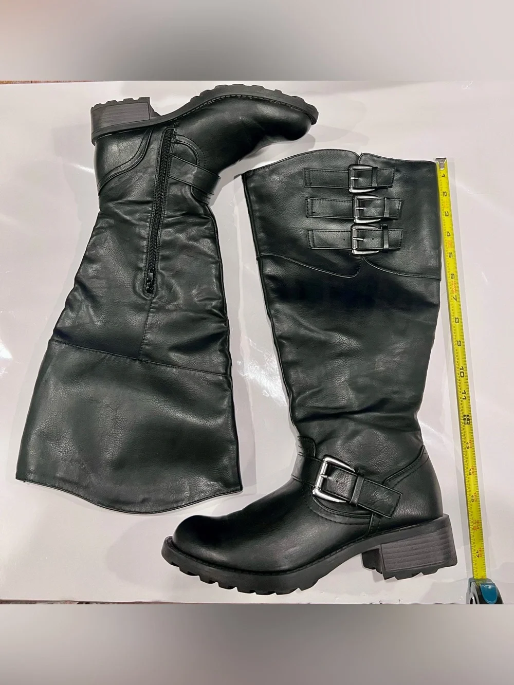 Journee Collection Women's Tall Black Buckle Boots Wide Calf- Sleek Riding Style